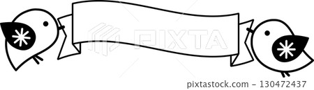 Monochrome message illustration of a little bird and ribbon banner Monochrome message illustration of a little bird and ribbon banner 130472437