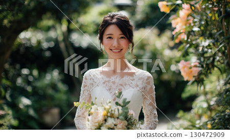美麗的新娘和閃亮的花束 130472909