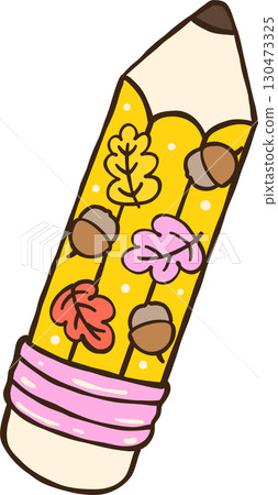 Cute Autumn Back to School, Pencil with Autumn Leaves and Acorns Cute Autumn Back to School, Pencil with Autumn Leaves and Acorns 130473325