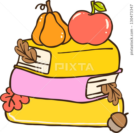 Cute Autumn Back to School Stack of Books with Autumnal Decoration 130473347