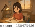 小學生晚上做作業 130473486