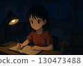 晚上學習的女孩 130473488