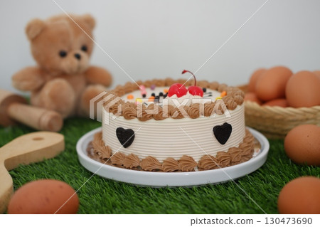 Birthday Cake with Cherries and Hearts Birthday Cake with Cherries and Hearts 130473690