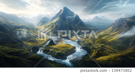 Epic Mountain Valley Landscape Breathtaking Nature Scene 130473802