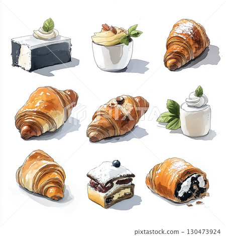 Delicious assortment of desserts presented on a white background 130473924