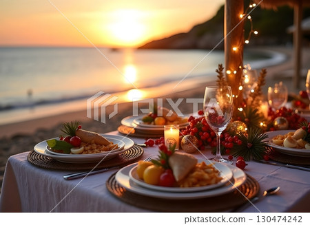 table with champagne bottle and glasses at a beach club at sunset table with champagne bottle and glasses at a beach club at sunset 130474242