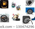 Car troubles: running out of gas, flat tire, dead battery 130474296