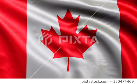 Canada flag with pleats with visible satin texture 130474409