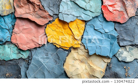 Colorful stone texture background irregular shapes painted surface closeup 130474822