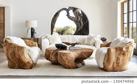 Modern wooden furniture set in bright living room interior Modern wooden furniture set in bright living room interior 130474950