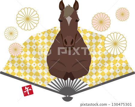 Horses and folding fan 130475301