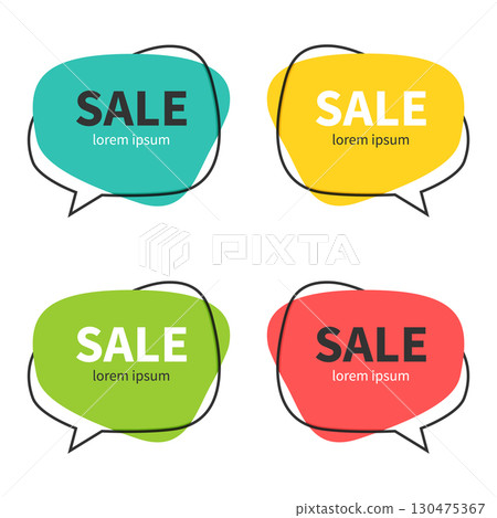 Set of flat speech bubble shaped banners, price tags, stickers, badges. Vector illustration. 130475367
