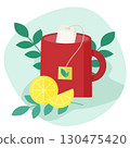 Cup of Tea with mint and lemon vector flat style 130475420