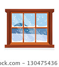 Window overlooking the winter landscape. Cartoon flat style. Vector illustration. 130475436