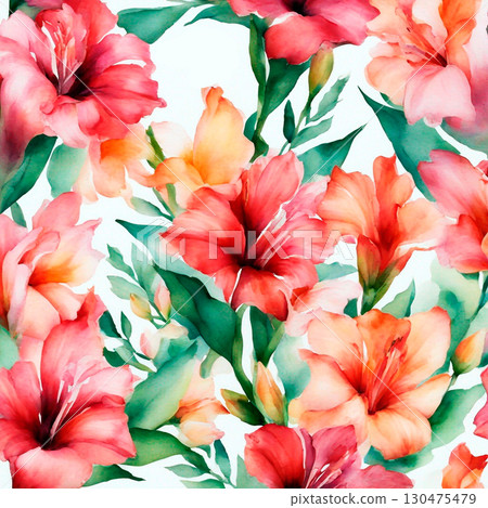 Greeting card with pink and yellow gladiolus flowers Greeting card with pink and yellow gladiolus flowers 130475479