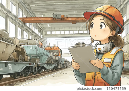 美遊系列：鐵路貨運站女工作人員將行李裝上貨運列車的場景 130475569