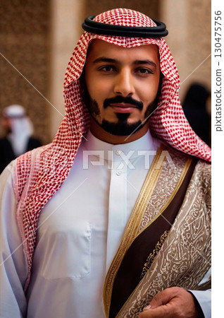 Ai. photo Saudi family A representative of everyday life on a walk among people 130475756