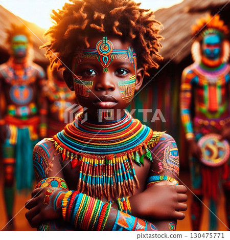 Ai. The of a African Boy in Colorful Tribal Attire Ai. The of a African Boy in Colorful Tribal Attire 130475771