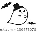 Illustration of a ghost and bat wearing a top hat 130476078