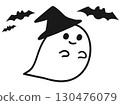 Illustration of a bat and a ghost wearing a witch's hat 130476079