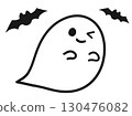 Halloween winking black and white ghost and bat illustration 130476082