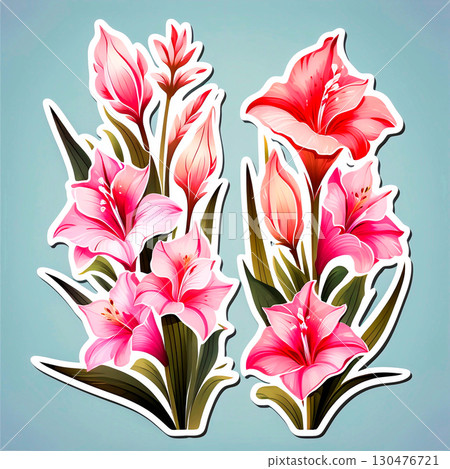 card with watercolor gladiolus flowers floral ornament inside with the inscription thank you stic 130476721