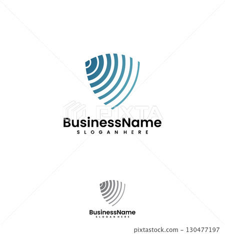 Shield Radar and sonar scanner abstract line logo design Shield Radar and sonar scanner abstract line logo design 130477197