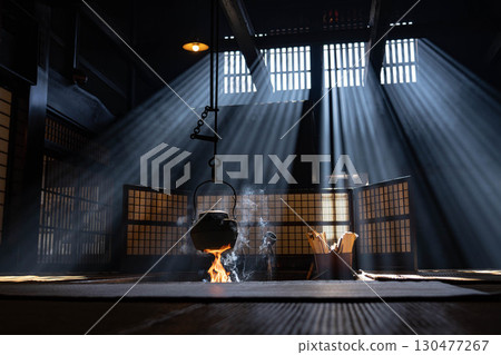 [Light beam material] A winter feature: The light beams of Okutani at Wakihonjin in Tsumago-juku [Nagano Prefecture] 130477267
