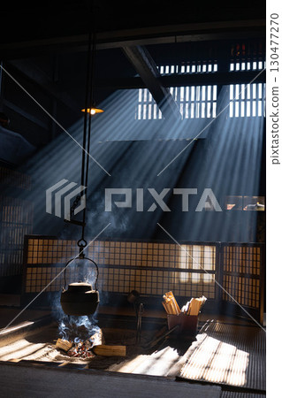 [光束素材] 妻子籠宿脅本陣奧谷的光束，冬季的特色【長野縣】 130477270