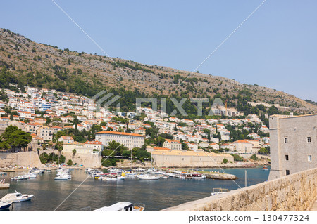 View of the harbor from the walls of the old city of Dubrovnik, Croatia, Europe 130477324