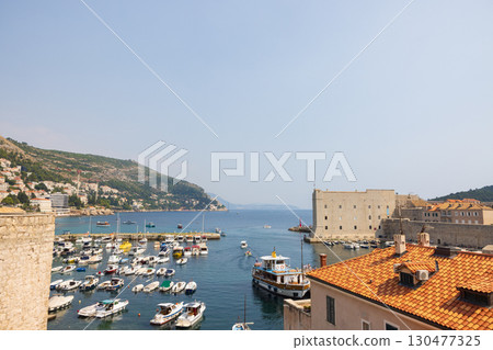 View of the harbor from the walls of the old city of Dubrovnik, Croatia, Europe 130477325