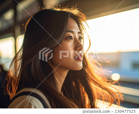 Young woman gazing at the sunset 130477525
