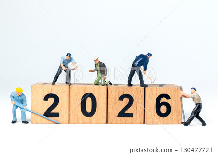 Miniature Construction Workers Building Nthe number 2026 Wooden Number Blocks Miniature Construction Workers Building Nthe number 2026 Wooden Number Blocks 130477721