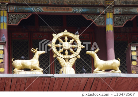 Decoration of the roof of the Kannon Hall of Gandan Monastery in Ulaanbaatar Decoration of the roof of the Kannon Hall of Gandan Monastery in Ulaanbaatar 130478507