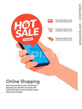 Online shopping with smartphone. Hot sale concept. Vector illustration stock illustration 130478655