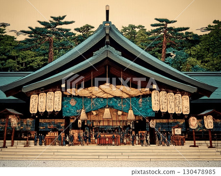 Shrine and Shimenawa illustration 130478985
