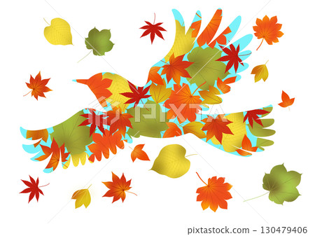 棕耳鵯和秋葉的插圖 130479406