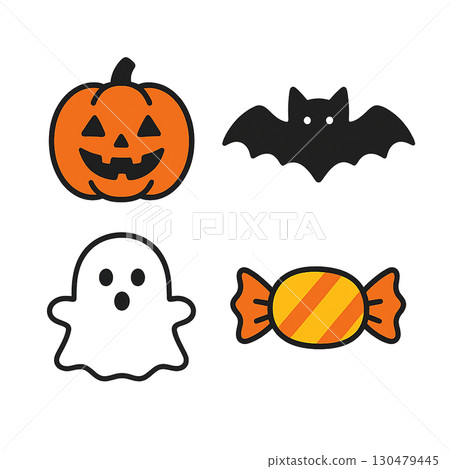 Set of 4 Halloween illustrations (cute) 130479445