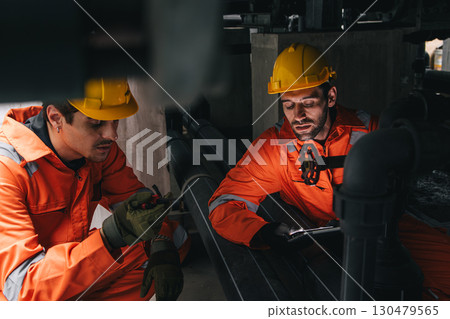 Two professional engineer male teamwork service maintenance, Worker industry water pipe tube system 130479565