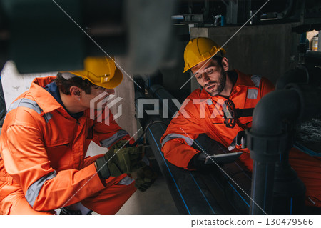 Two professional engineer male teamwork service maintenance, Worker industry water pipe tube system 130479566