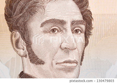 Simon Bolivar a closeup portrait from Venezuelan money Simon Bolivar a closeup portrait from Venezuelan money 130479803