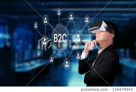 Business to Consumer Virtual Reality Engagement Concept with B2C Terminology and Customer Connection Visualizations XDMCP 130479943