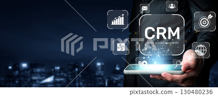 Innovative Online Customer Relationship Management Concept with CRM Technology and Business Icons Visualization for Digital Business Solutions XDMCP Innovative Online Customer Relationship Management Concept with CRM Technology and Business Icons Visualization for Digital Business Solutions XDMCP 130480236