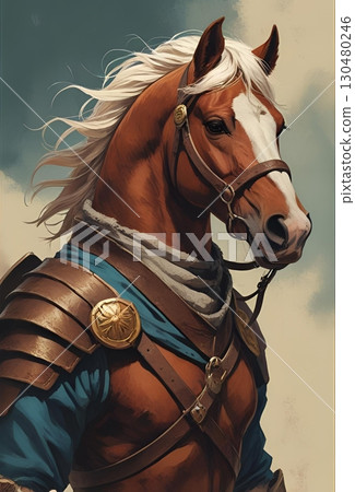 Portrait illustration of a person with a horse's head, a fantasy TRPG character 130480246
