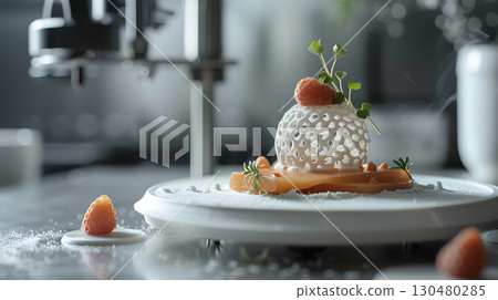 Food Technology, 3D food printer crafting intricate shapes for a gourmet dish 130480285