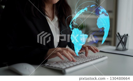 Global network connection visualization showing data exchange Thunk 130480664
