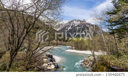 Scenic and tranquil setting in Kamikochi, part of chubu sangaku national park in Japan 130480875