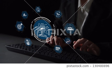 Marketing automation diagram showcasing AI-driven campaign workflow Muxer 130480896