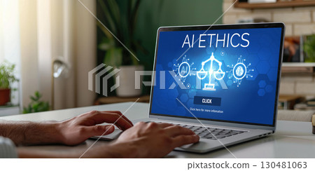AI ethics responsibility standard law and rules on computer screen brisk 130481063