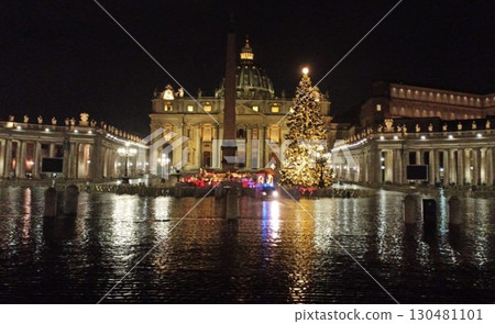Christmas illuminations at St. Peter's Basilica in the Vatican 130481101